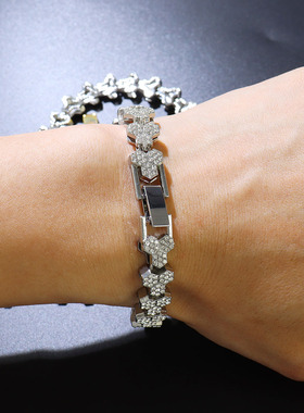 镶钻嘻哈手链三角形网球链潮男