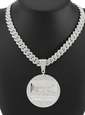 欧美跨境嘻哈夸张大圆盘吊坠项链