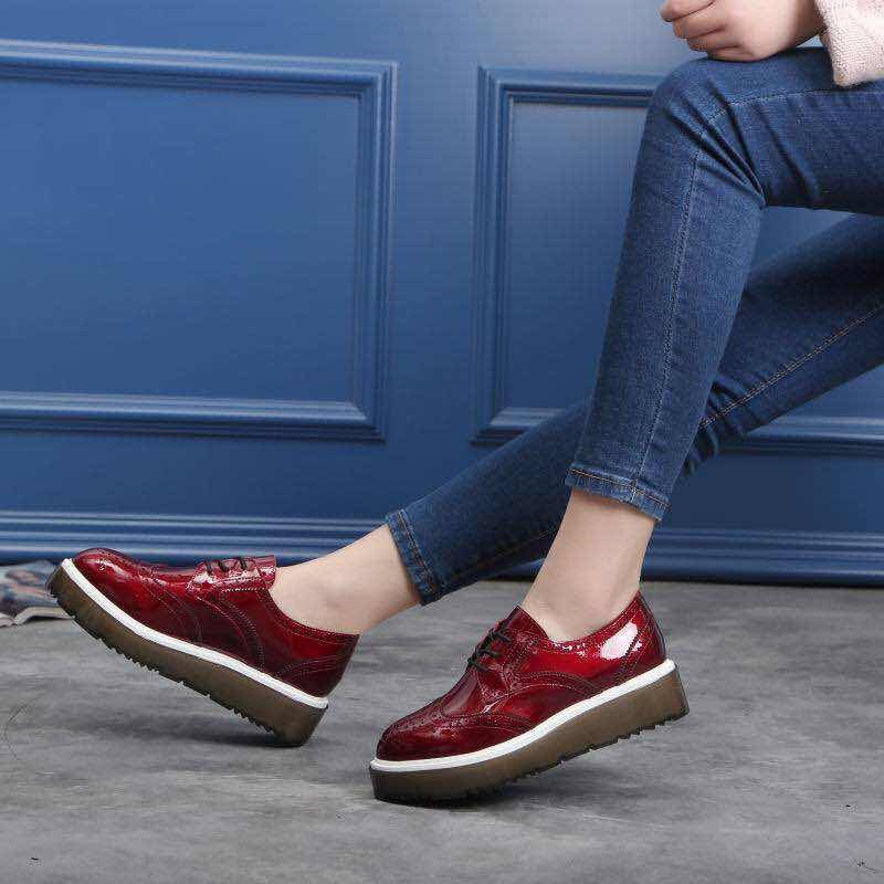 春秋新款欧洲站厚底松糕鞋橡胶底女鞋英伦风雕花系带布洛克女单鞋,淘宝优惠券,粉丝福利购,淘宝优惠卷