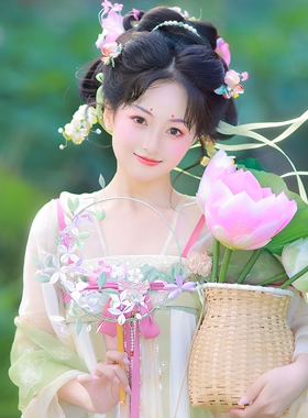 竹编鱼篓古风道具儿童双肩背篓