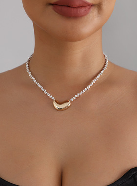 复古碎银子异型爱心串珠项链ins金银拼色风个性项饰欧美饰品