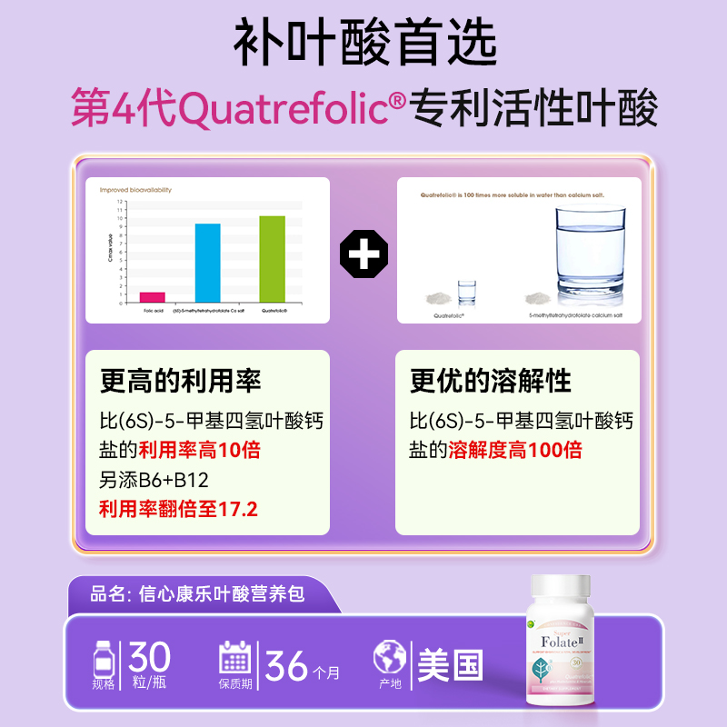 信心康乐活性叶酸2代备孕多种复合维生素孕妇专用叶酸孕前期早期
