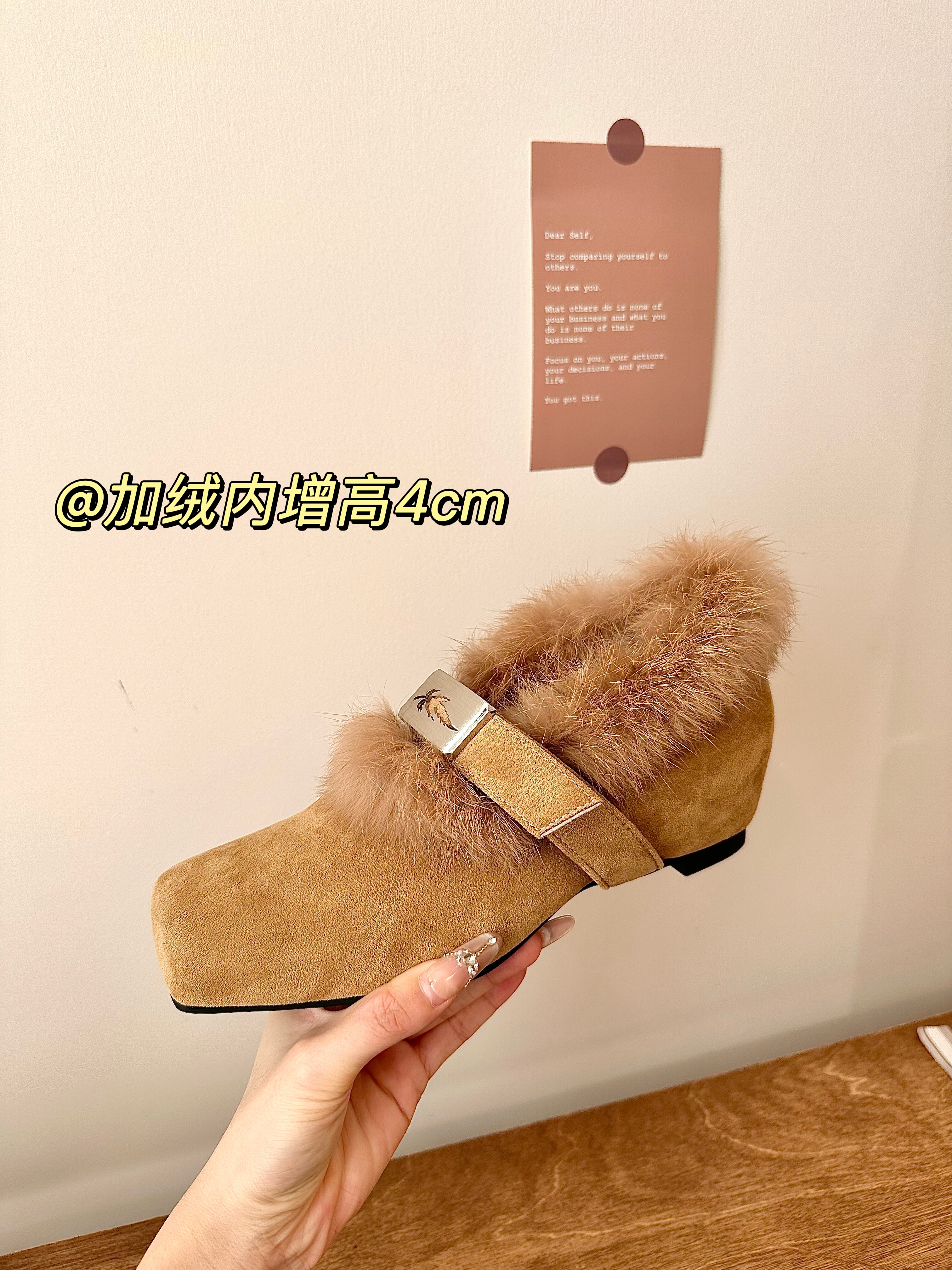 titing古早老钱风！复古绒面方头搭扣毛毛单鞋女冬加绒内增高单鞋,淘宝优惠券,粉丝福利购,淘宝优惠卷