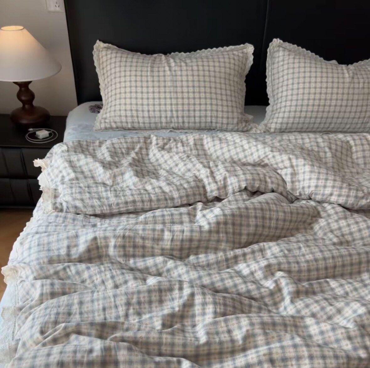 A类母婴级法式蕾丝边全棉有氧双层纱布四件套床笠学生宿舍三件套