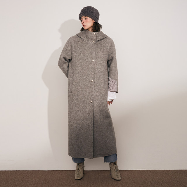 【年终粉丝回馈】长款羊驼毛连帽羊毛大衣女韩版休闲设计师款