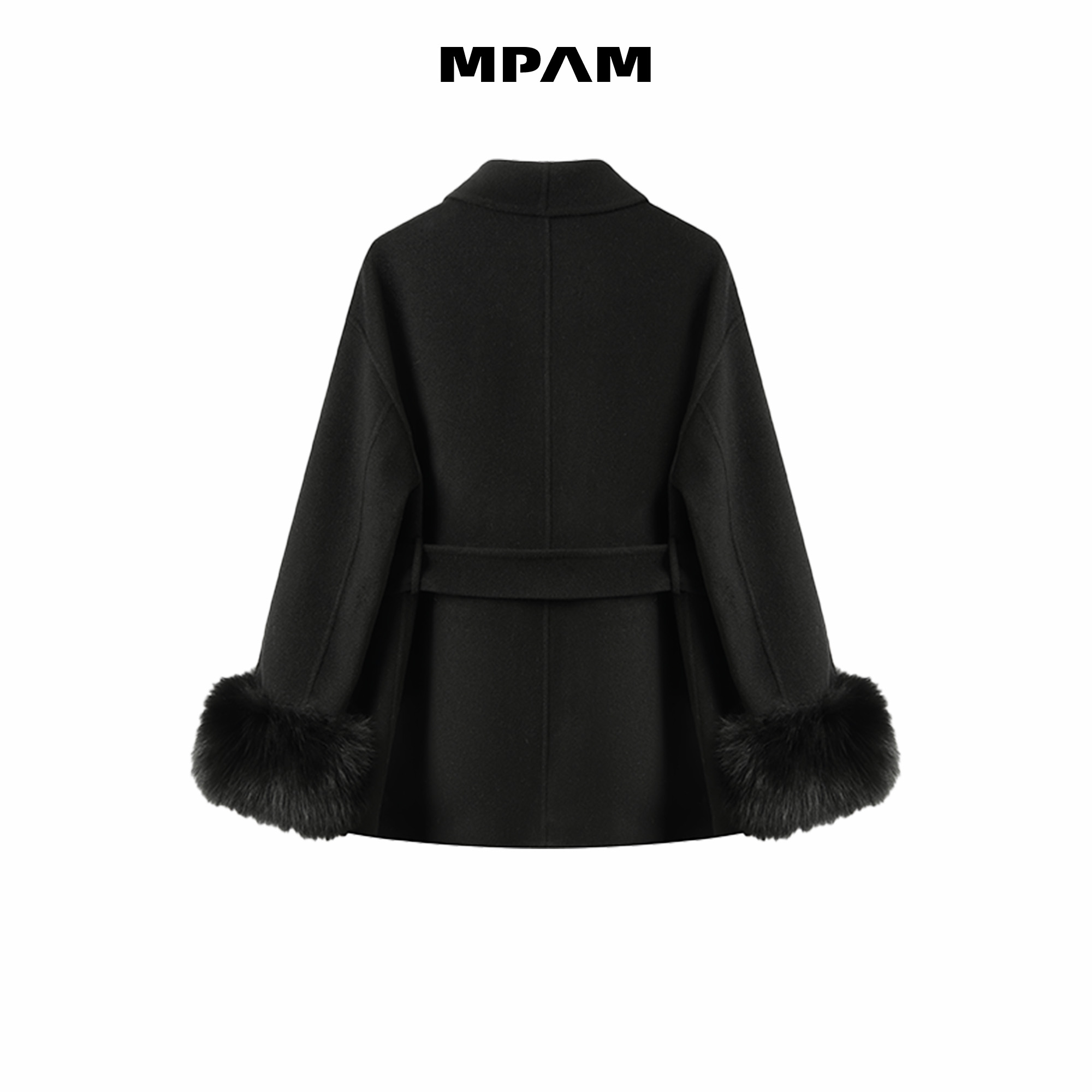 MPAM袖口可拆卸狐狸毛绵羊毛双面呢大衣女显瘦秋冬新款毛呢外套 - 图1