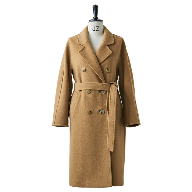 Mid-length double-sided cashmere coat woolen Hepburn style
