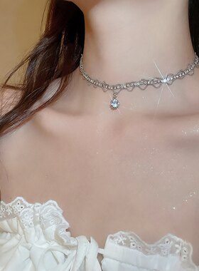 超闪镶钻锆石几何锁骨圆形吊坠项