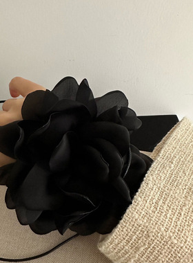 复古法式暗黑系时髦高级大丽狂花朵fa小香风黑项链系脖绑带颈链夏