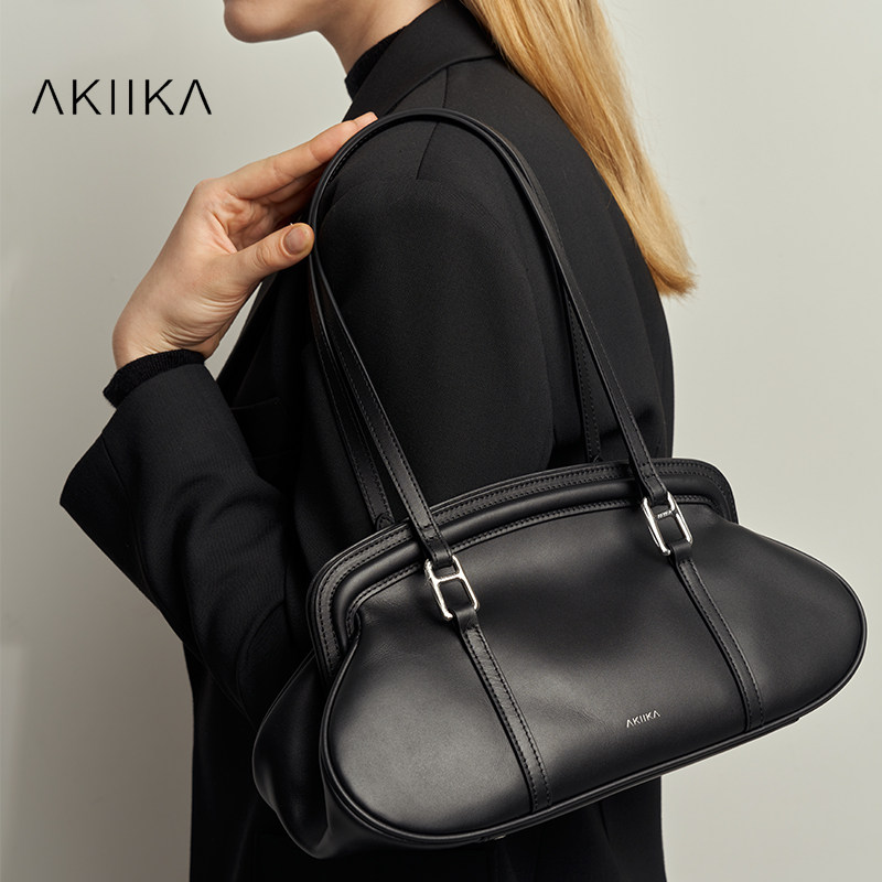 akiika牛皮大号单肩腋下波士顿包 凯特周女士包袋