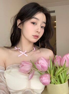 法式丝带蝴蝶结项链女新款爆款轻奢小众锁骨链设计感高级颈链