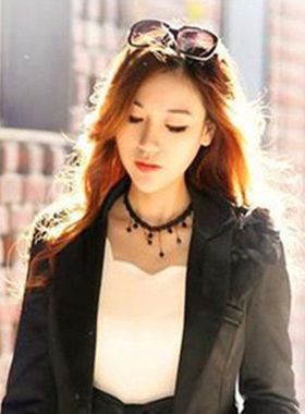 韩版黑色蕾丝项链短款颈链女士百搭菱形吊坠小香风锁骨链春夏配饰