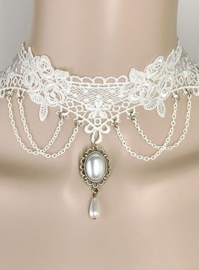 【夏季爆款】项链蕾丝白色颈链配饰流苏饰品仿珍珠韩版脖子锁骨链