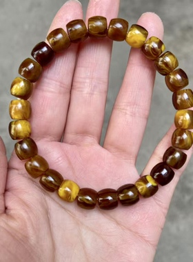 天然琥珀蜜蜡直切单圈手串 俄料白花鸡油黄男女同款手串佛珠配饰