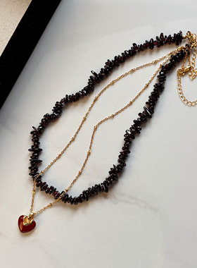 天然红色石榴石毛衣链项链配饰女秋冬轻奢小众高级感复古叠戴颈链