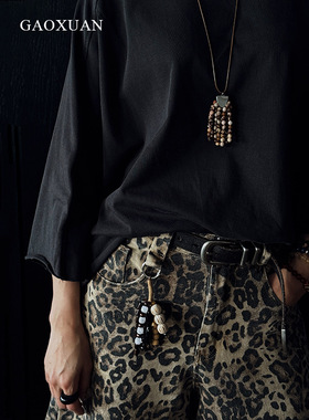 天然石串珠流苏项链耳环个性复古高级设计感斑马石可调节毛衣链女