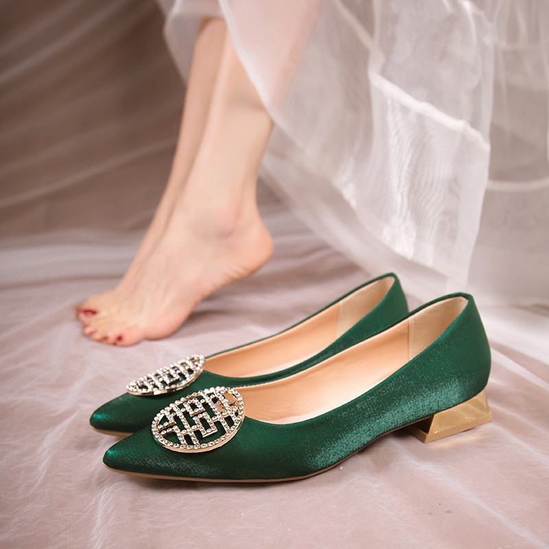 绸缎单鞋绿色婚鞋结婚新娘鞋礼服鞋秀禾鞋珍珠尖头低跟粗跟高跟鞋,淘宝优惠券,粉丝福利购,淘宝优惠卷