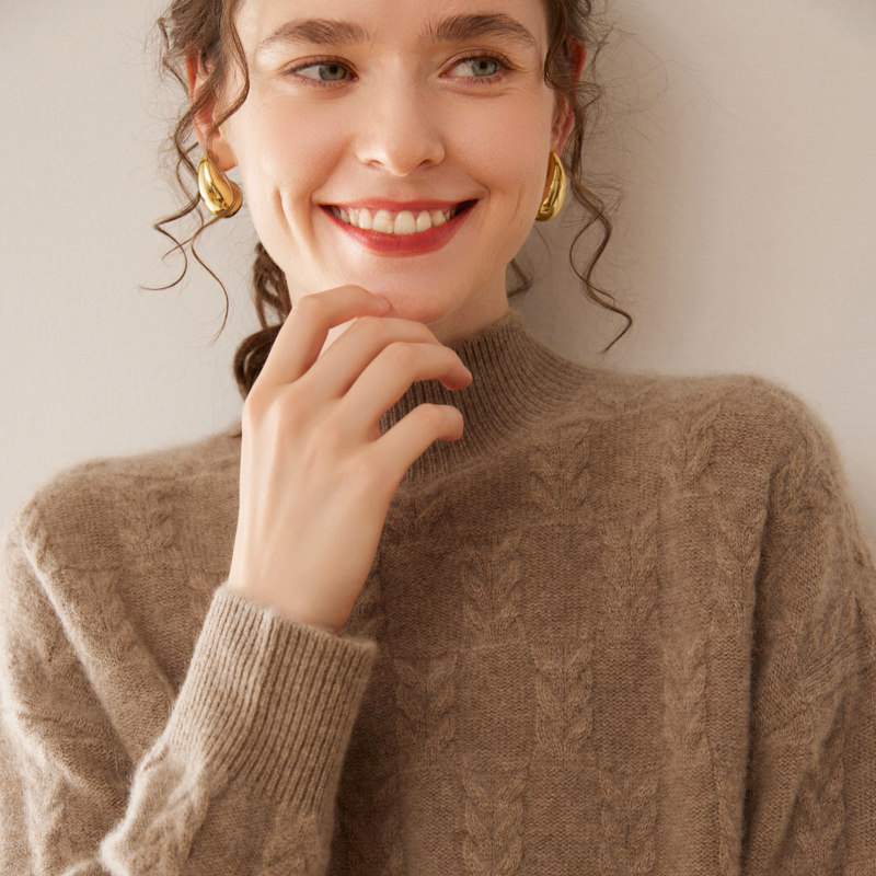 戎美衣尚山羊绒衫女冬加厚半高领绞花软糯保暖内搭毛衣针织打底衫,淘宝优惠券,粉丝福利购,淘宝优惠卷