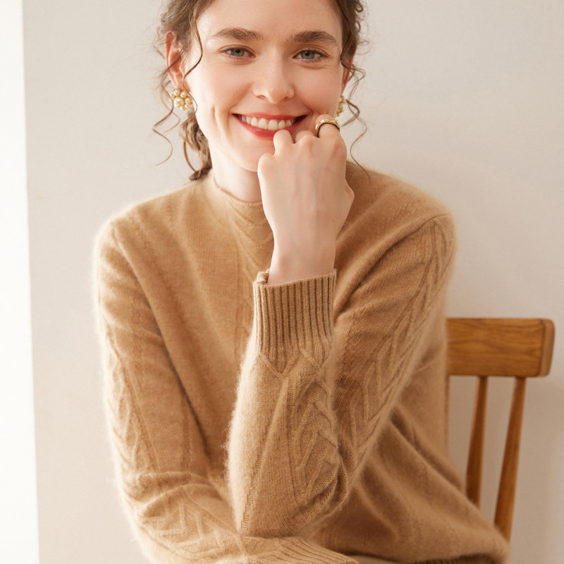 戎美衣尚山羊绒衫女士半高领宽松针织打底衫百搭上衣毛衣内搭纯色,淘宝优惠券,粉丝福利购,淘宝优惠卷