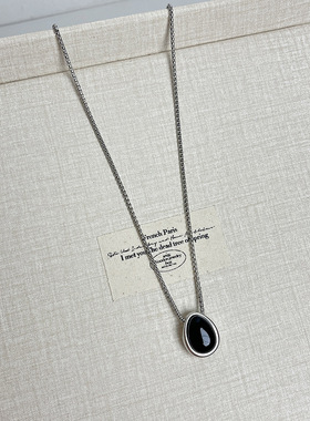 Dopamine Vault」岁晏.黑玛瑙水滴吊坠项链女小众百搭毛衣链配饰