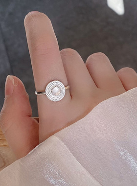 Dopamine Vault」星轨.S925纯银黑白玛瑙草帽小众时尚百搭戒指女