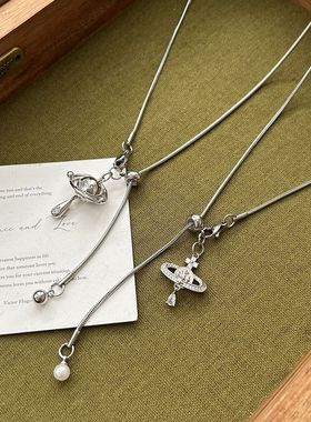 日常百搭珍珠土星抽拉毛衣链女