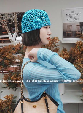 韩版夏季镂空手工编织包头帽女