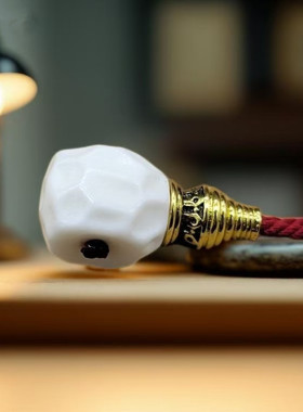 鹿角骨雕陨石纹三通佛头手串