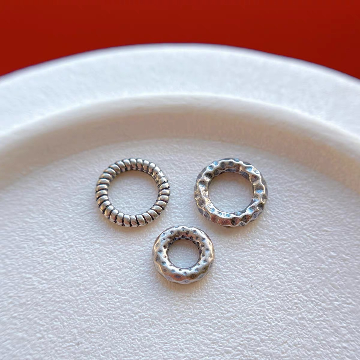 老银子配饰錾刻锤纹盘缠闭口环连接圈银环子三七银饰diy串珠编绳,淘宝优惠券,粉丝福利购,淘宝优惠卷