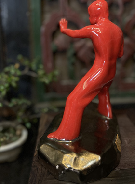 石湾公仔摆设收藏红色功夫李小龙