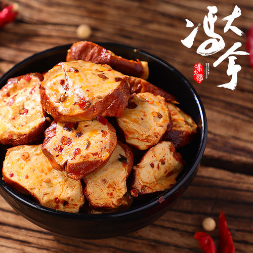 冯大拿东北特产豆制品素食豆干香干素鸡素肉麻辣豆腐零食268g辣饼 - 图1