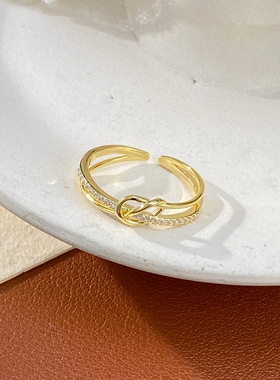 法式轻奢时尚简约银色镶钻双层爱心开口戒个性独特设计感食指戒女