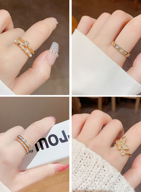ins韩版小众设计感戒指气质百搭个性高级感冷淡风开口食指戒批发