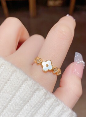 网红款甜美时尚气质贝壳花朵开口戒指小众设计感精致百搭食指戒女