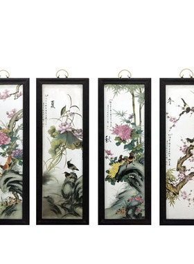 中式风陶瓷手绘有框客厅装饰画