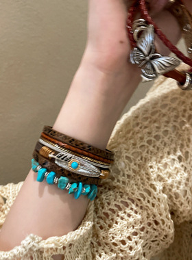 异域民族风牛皮叠戴手链