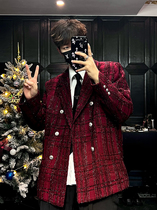 YIHANG autumn winter new products (Christmas customized) thickened padded shoulder full of stars red double-row buttoned suit man 916