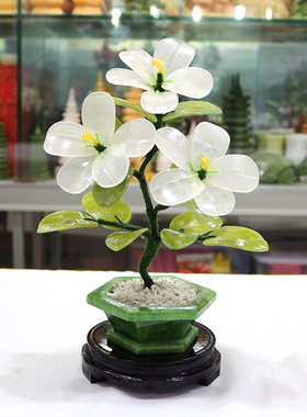 天然玉石茶花招财家居创意工艺品