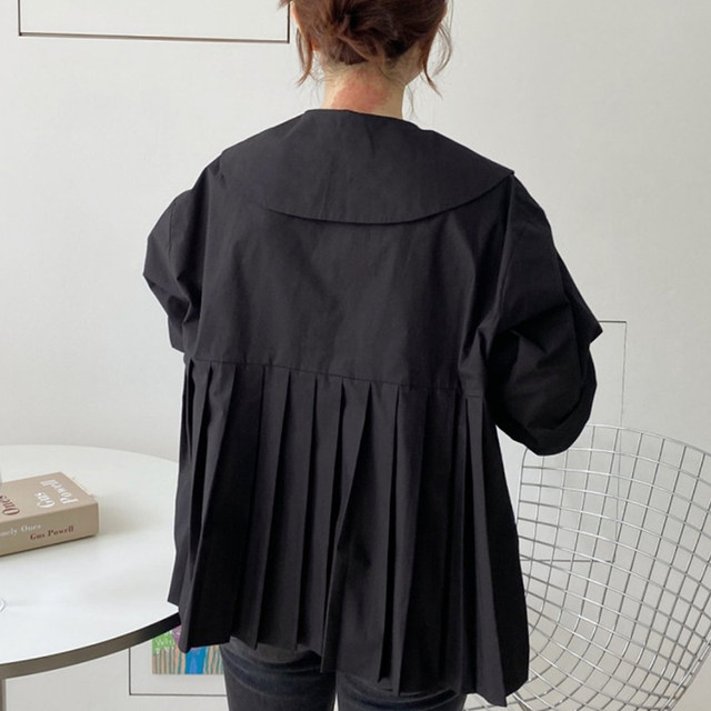 Chic doll collar back spliced ​​pleated long-sleeved shirt