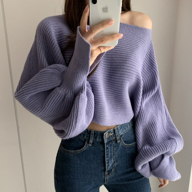 Korean chic autumn lazy style slit high waist sweater