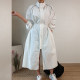 South Korea Chic autumn versatile collar hidden buckle design Loose high waist high -knee split trench dress female