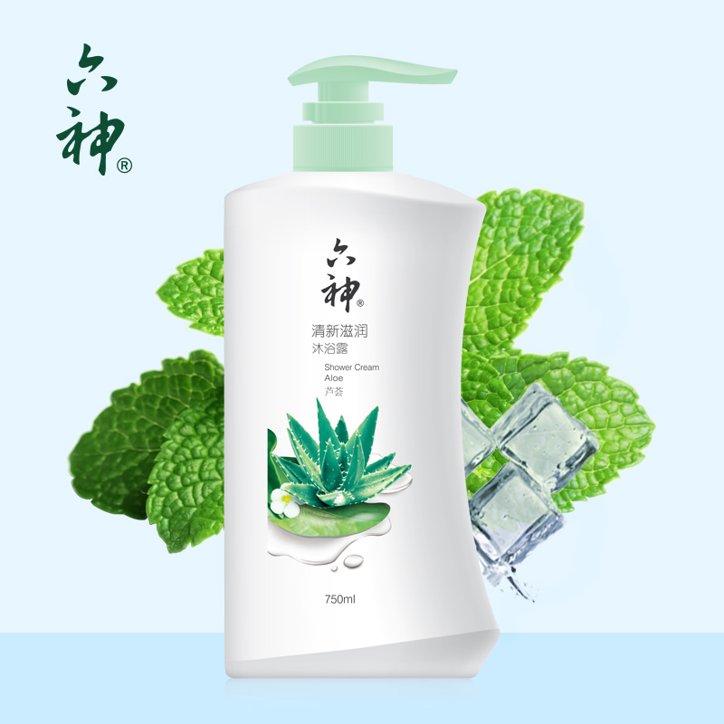 【上海家化】六神清新滋潤沐浴露1L清爽滋潤蘆薈精華潤膚清香沐浴