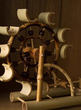 密节竹根竹鞭工艺品乔迁新居客厅摆件水车磨天轮防线车手工DIY定