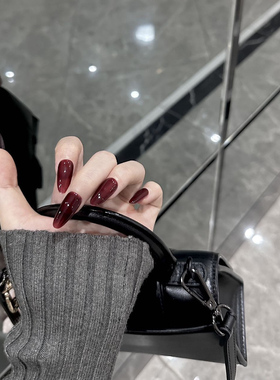 ANNI NAIL 特调血鸽子纯手工美甲穿戴甲片显白血红色长椭圆美甲片