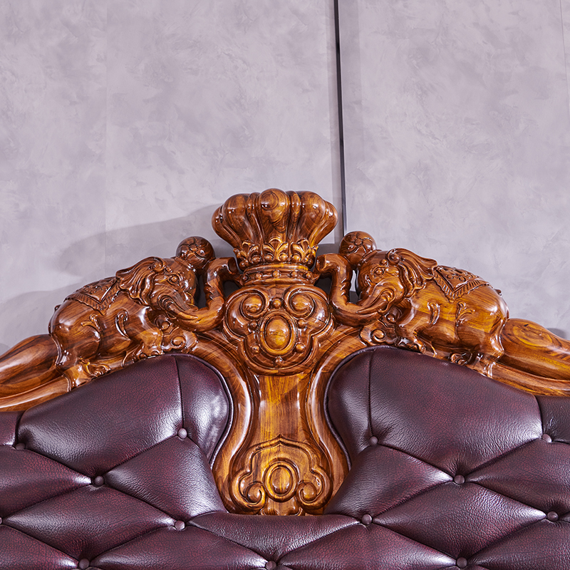 保菲特乌金木欧式大象雕刻双人床实木豪华卧室家具真皮软包大床新 - 图2