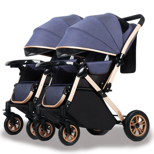 Коляска для близнецов с сидением, складная детская тележка для новорожденных для двоих, можно сидеть и лежать