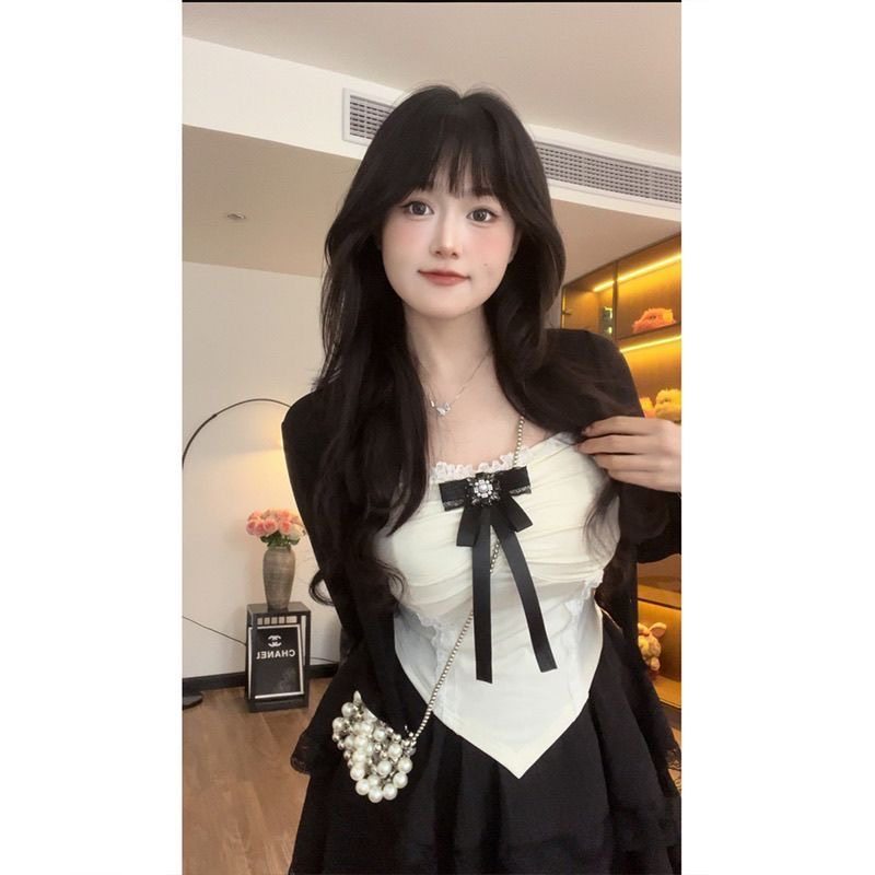 微胖mm蕾丝拼接纯欲风吊带小上衣蛋糕短裙套装女夏季辣妹穿搭开衫,淘宝优惠券,粉丝福利购,淘宝优惠卷