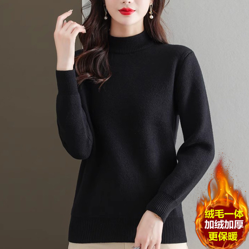 冬装新款半高领加绒毛衫女秋冬一体加绒加厚毛衣女短款宽松打底衫,淘宝优惠券,粉丝福利购,淘宝优惠卷