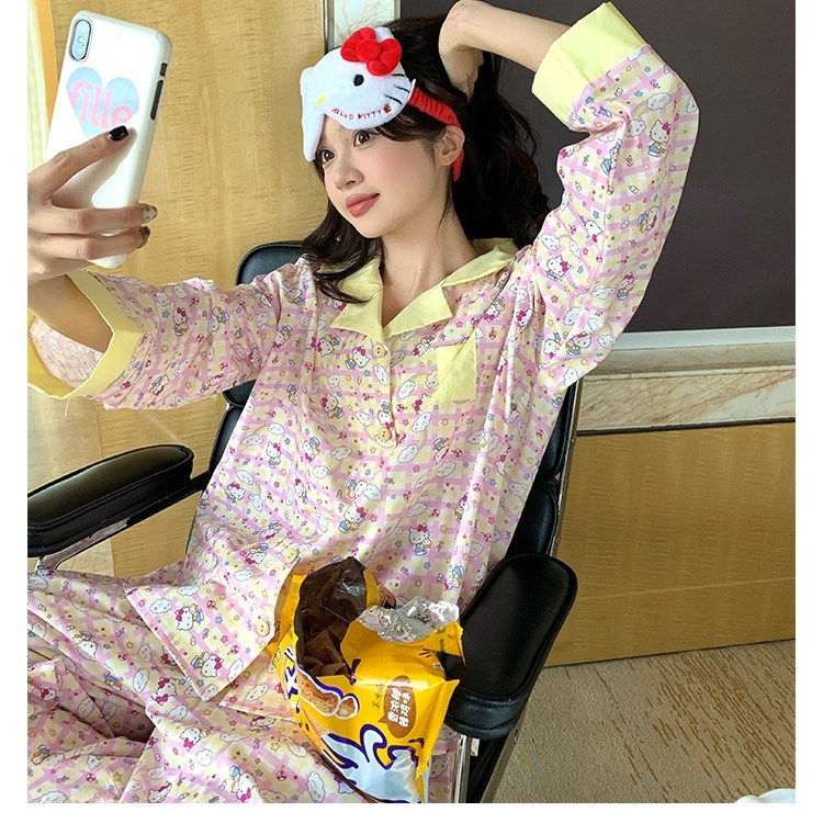 『长袖黄粉格子』云朵棉春秋2025新款ins卡通睡衣女冬家居服套装,淘宝优惠券,粉丝福利购,淘宝优惠卷