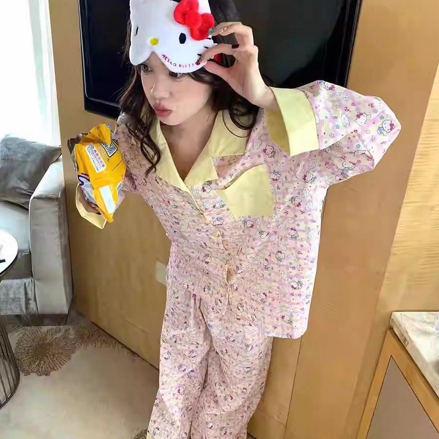 『长袖黄粉格子』云朵棉春秋2025新款ins卡通睡衣女冬家居服套装,淘宝优惠券,粉丝福利购,淘宝优惠卷